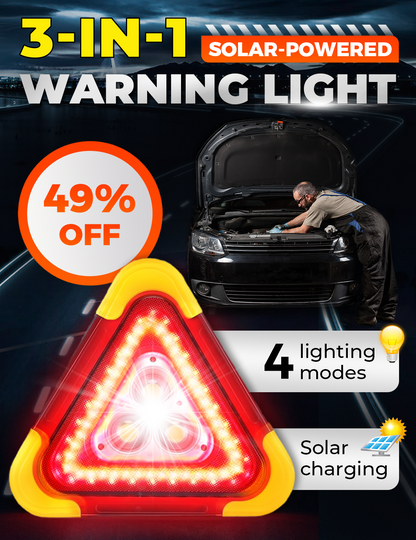 🚗 GRANDE OFERTA ESPECIAL – 50% DE DESCONTO 🆘 ✨ Luz de Sinalização de Emergência Solar Triangular 3 em 1 para Margem da Estrada ✨