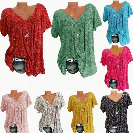 🌞Despertar da Primavera: 50% DE DESCONTO!🌸Blusa Feminina de Manga Curta com Estampa de Flores da Primavera: Decote em V e Corte Solto – Respirável, sem amassados e valoriza a silhueta, ideal para Primavera e Verão