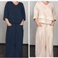 💎Conjunto de 2 peças em Algodão-Linho com Barra Irregular – Blusa Decote V + Calça Pantalona, Respirável e Facilmente Estiloso 🍂👚