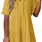 🔥🌈Promoção de Verão 2026 com 50% de Desconto🌈 Vestido casual feminino decote V com babados, modelo A solto e fluido