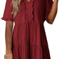 🔥🌈Promoção de Verão 2026 com 50% de Desconto🌈 Vestido casual feminino decote V com babados, modelo A solto e fluido