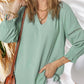 💥ÚLTIMO DIA DE PROMOÇÃO ESPECIAL – 50% DE DESCONTO👚Blusa Feminina Casual com Mangas 3/4, Decote V, Plissada, Solta e Recortes
