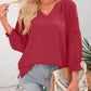 💥ÚLTIMO DIA DE PROMOÇÃO ESPECIAL – 50% DE DESCONTO👚Blusa Feminina Casual com Mangas 3/4, Decote V, Plissada, Solta e Recortes