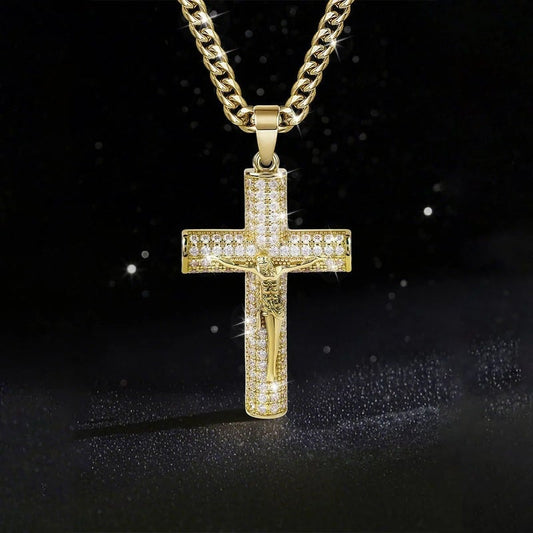 📢📢 50% DE DESCONTO AGORA! ✝️ Colar de Crucifixo de Jesus com Banho de Ouro 14K – Proteção Espiritual, Fé Elegante e Pronto para Presentear! 🎁✨
