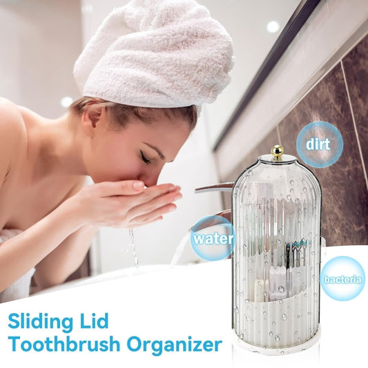 🧴 Organizador de Escovas de Dente com Tampa Deslizante – Compacto, Cabem Várias Escovas e Perfeito para a Bancada do Banheiro 🛁