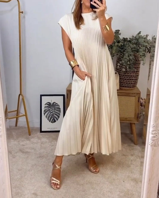 Hot Sale🔥 Sleeveless Pleated Simple Solid Color Dresses