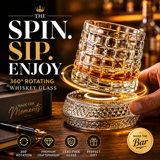 ✨ Cristal refinado com acabamento em formato de diamante 💎 🔄 Rotação total de 360° – um design exclusivo, pensado para verdadeiros apreciadores de bebidas finas. 🥃🍷
