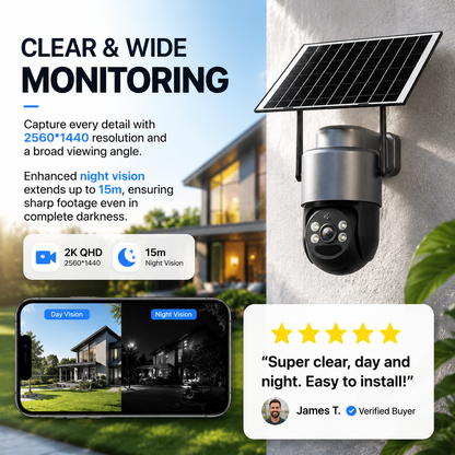 📦50% DE DESCONTO | Conjunto de Câmera de Segurança Sem Fio com Energia Solar e Alarme