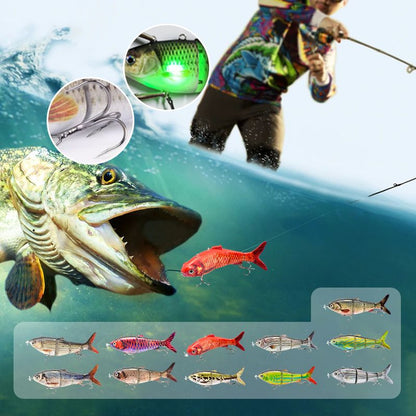 🔥50% DE DESCONTO🐟Isca de pesca robótica com múltiplas articulações e LED⚡️Compra uma vez, usa infinitas vezes❗️