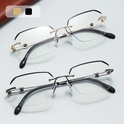 🔍Óculos sem armação anti-luz azul - Tecnologia avançada de bloqueio de luz azul 👓Design moderno sem armação · Ideal para uso casual e profissional