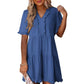 🔥🌈Promoção de Verão 2026 com 50% de Desconto🌈 Vestido casual feminino decote V com babados, modelo A solto e fluido