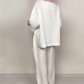 💎Conjunto de 2 peças em Algodão-Linho com Barra Irregular – Blusa Decote V + Calça Pantalona, Respirável e Facilmente Estiloso 🍂👚