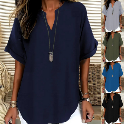 🌸Promoção de Primavera – 56% DE DESCONTO👕Blusa de Manga Curta, Lisa, Solta e Estilosa