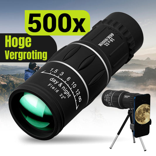 Monocular Profissional 16X52: Telescópio de Alta Potência, Alta Definição e Visão Noturna em Baixa Luz