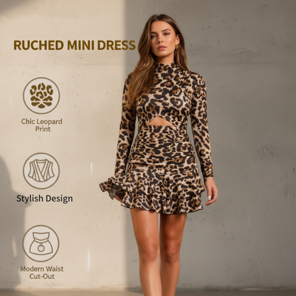 💖NOVO MODELO 2026 – 50% DE DESCONTO POR TEMPO LIMITADO🔥Vestido Curto Feminino com Estampa de Onça e Franzido
