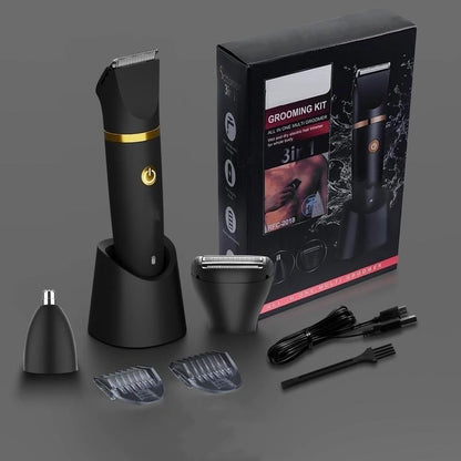 💥 Aparador de Pêlos Corporais Masculino 3 em 1 – Aparelho Sem Fio para Pelos Íntimos, Barbear Elétrico À Prova d'Água