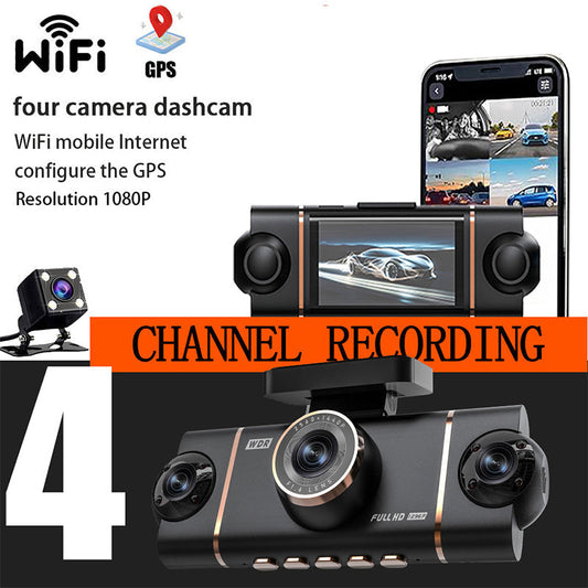 🚗📹 Câmera Veicular HD de 4 Canais com Gravação Frontal, Interna e Traseira