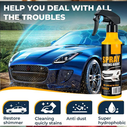 Spray de Revestimento Cerâmico SiO₂ 3 em 1 – Lavagem a Seco, Brilho Sem Manchas e Proteção Anti-Chuva