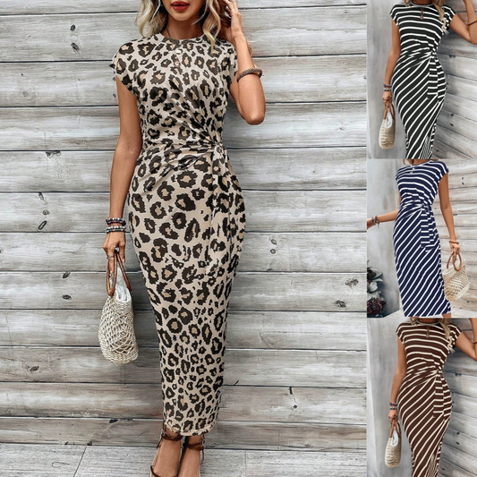 🥳PROMOÇÃO QUENTE 2026 – 50% DE DESCONTO!🥳 💞 MAIS DE 50 MIL VENDIDOS! 🌸 Vestido Justo com Nó Feminino – Estampa de Onça, nó que modela a barriga. Confortável e elegante para festas ou encontros românticos. Sinta-se deslumbrante. ✨🌹