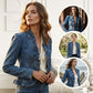 🧥 50% DE DESCONTO AGORA! 🌸 Jaqueta jeans feminina aberta com babados – leve e delicada – versátil e elegante 👗