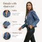 🧥 50% DE DESCONTO AGORA! 🌸 Jaqueta jeans feminina aberta com babados – leve e delicada – versátil e elegante 👗