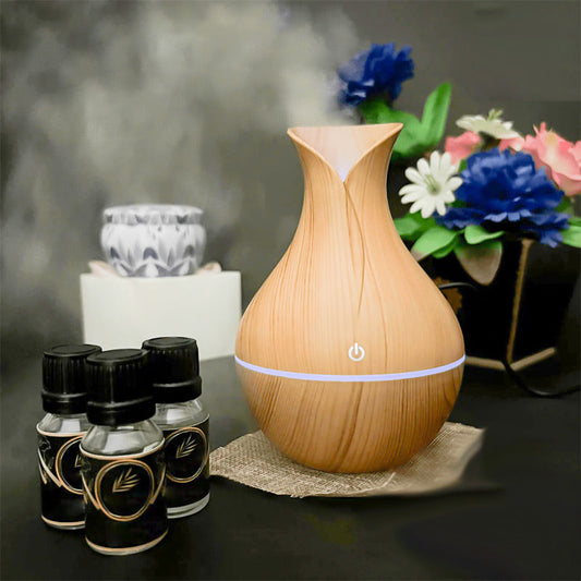 Umidificador de Ar em Forma de Vaso em Madeira Clara