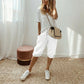 Calça Capri Feminina Casual Algodão e Linho