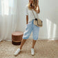 Calça Capri Feminina Casual Algodão e Linho