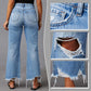 👋 50% DE DESCONTO AGORA! ✨ Calça Jeans Feminina Cintura Alta Flare Rasgada – Detalhes Desgastados, Pernas Flare Curtas e Jeans Elástico de Alta Qualidade 💙
