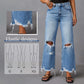 👋 50% DE DESCONTO AGORA! ✨ Calça Jeans Feminina Cintura Alta Flare Rasgada – Detalhes Desgastados, Pernas Flare Curtas e Jeans Elástico de Alta Qualidade 💙