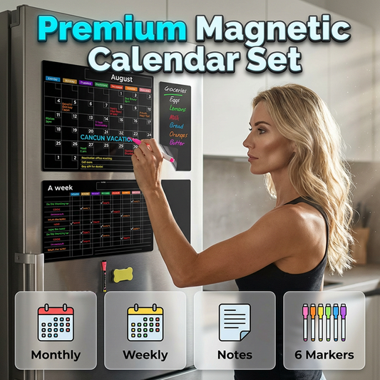 🌈Quadro de calendário magnético com marcadores apagáveis