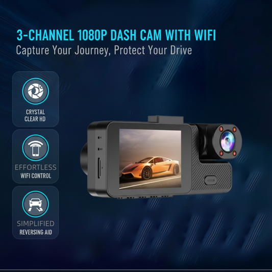 🔥Câmera de Carro 3 Canais 1080P com WiFi Integrado 🚗📹