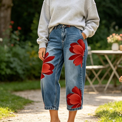 🔥Novidade 2026 promoção com 50% de desconto🔥Calça jeans pantalona floral feminina💙