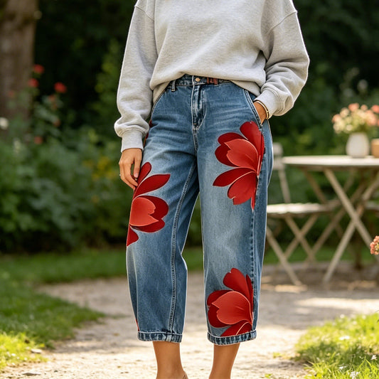 🔥Novidade 2026 promoção com 50% de desconto🔥Calça jeans pantalona floral feminina💙
