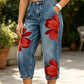 🔥Novidade 2026 promoção com 50% de desconto🔥Calça jeans pantalona floral feminina💙