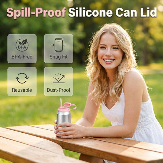 🌞 Desfrute da Primavera com 50% de Desconto! 🥤   Tampa de Lata de Silicone com Canudo – Tampa Antivazamento para Latas de Bebida Padrão
