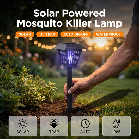 Luminária solar repelente de mosquitos para área externa – pode ser fincada no solo ou usada com suporte
