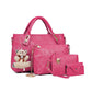 ✨Novidade 2026✨ Conjunto 4 bolsas estilosas com detalhe de urso | Bolsa mãe e filha multifuncional: ombro, cruzada e de mão