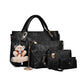 ✨Novidade 2026✨ Conjunto 4 bolsas estilosas com detalhe de urso | Bolsa mãe e filha multifuncional: ombro, cruzada e de mão