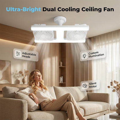🌬️✨Ventilador de teto dupla cabeça com luz LED – design moderno com controle remoto para sala e quarto